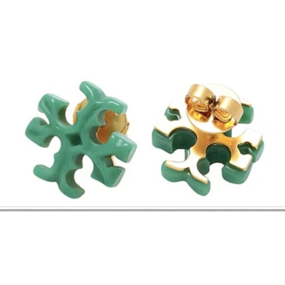 BEAUTIFUL TORY BURCH GREEN ENAMEL ROXANNE EARRINGS. - Picture 6 of 6